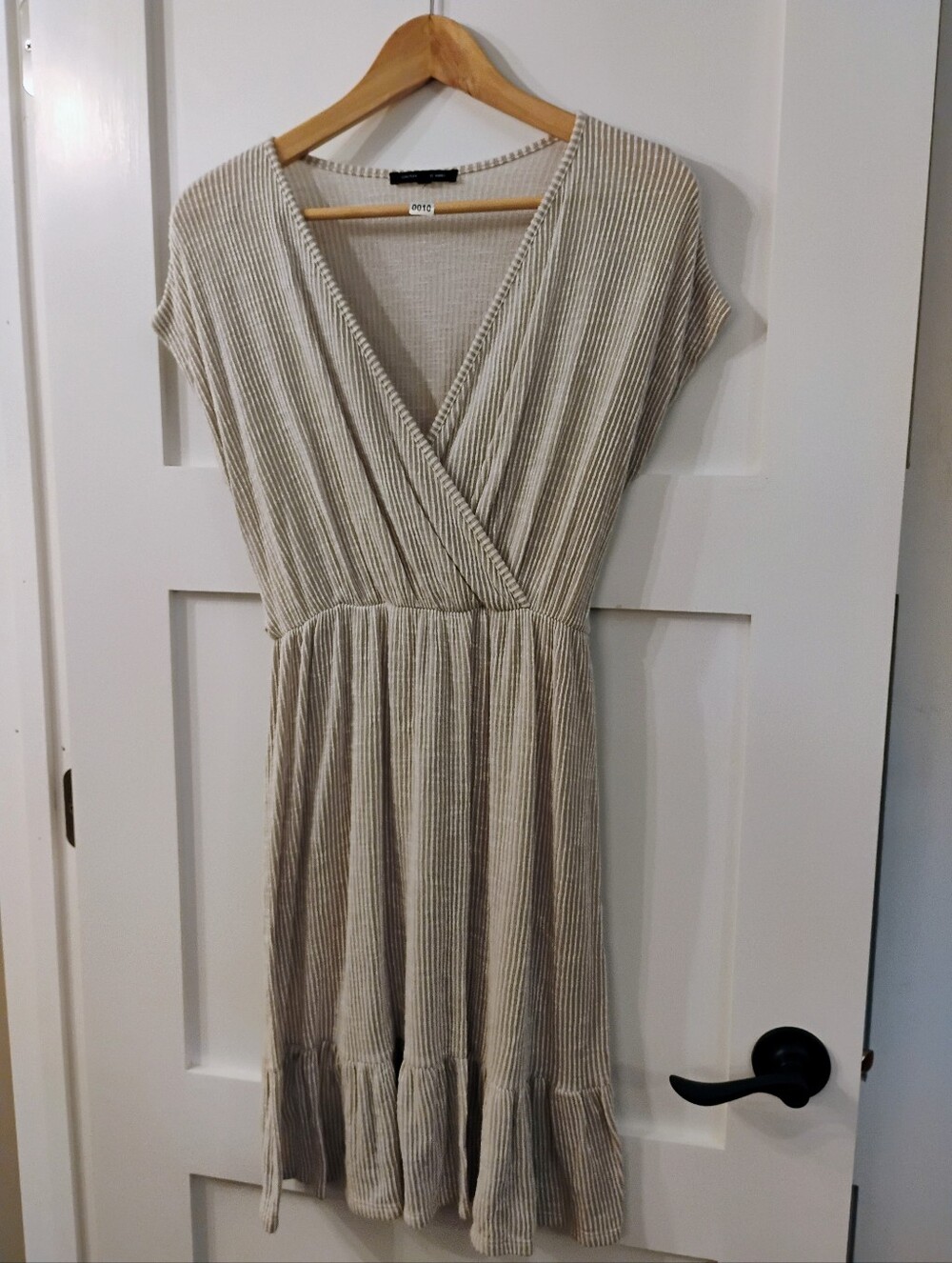 Caution To The Wind Cream Ribbed Midi Wrap Dress